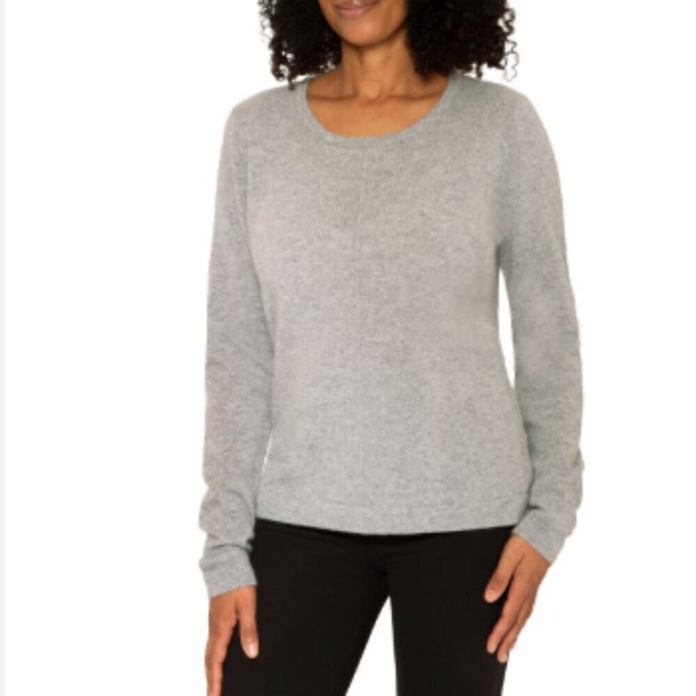 New Mario Serrani Womens M Gray Cashmere Sweater Long Sleeve Crewneck Soft